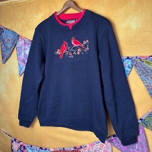 Vintage Black Sweatshirt with Red Cardinal Embroidery
